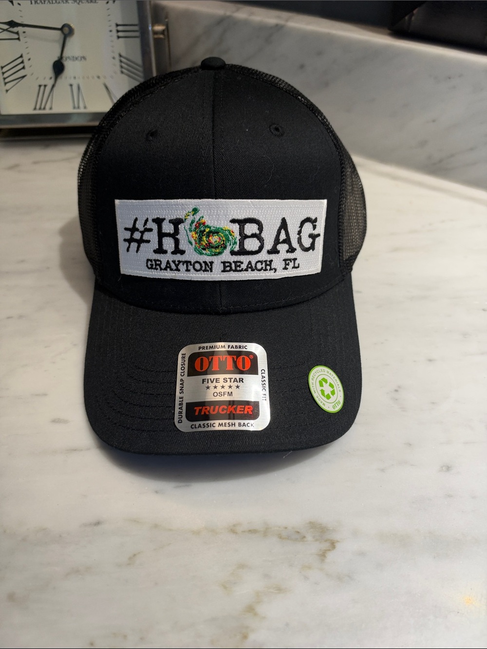 OTTO Black Trucker Hat with #ROSBAG Grayton Beach Patch